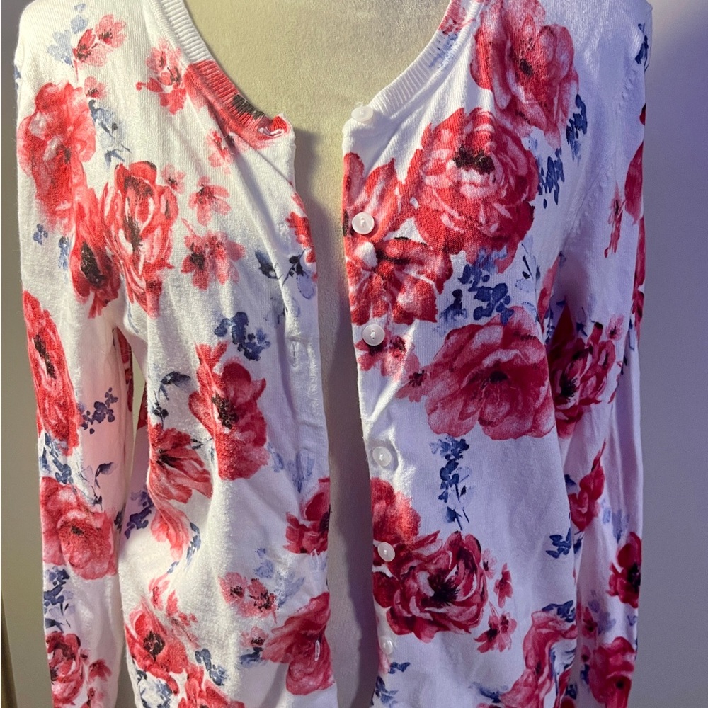 Karen Scott White and Pink Knit Top